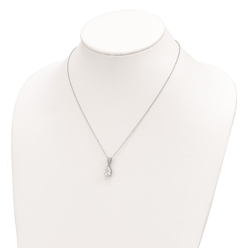 Cheryl M Sterling Silver Rhodium-plated Brilliant-cut Pear CZ Pendant 18 Inch Necklace 18 Inches