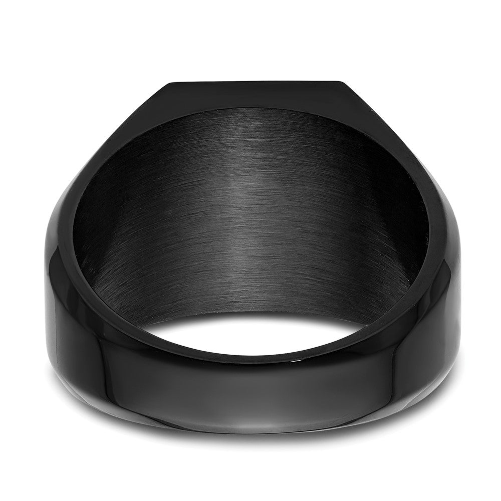 Stainless Steel Polished Black IP-plated Signet Ring Size - 11