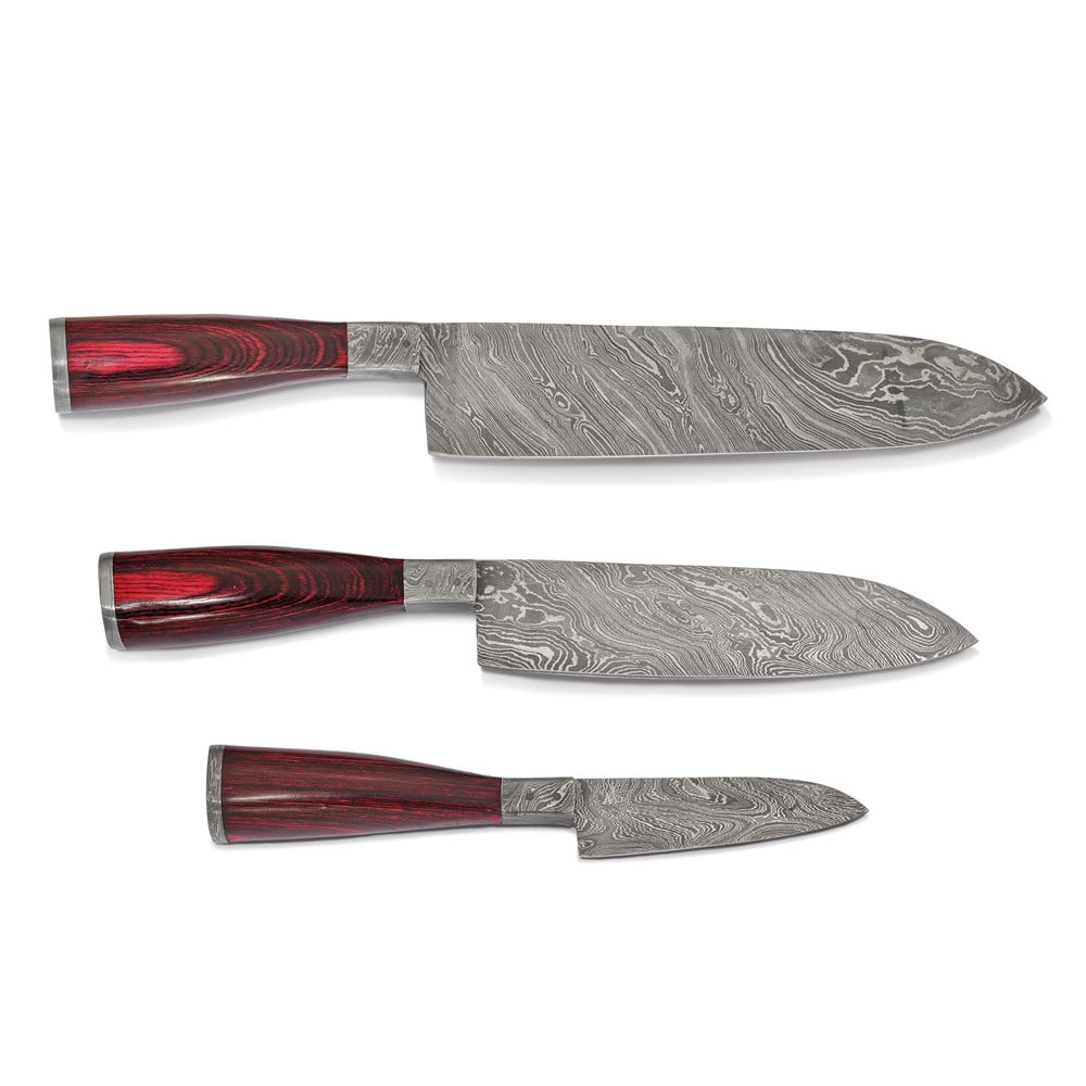 Luxury Knives Set of 3 Damascus Steel 256 Layer Pakka Wood Handle Chef Knives Q-KNCHEF