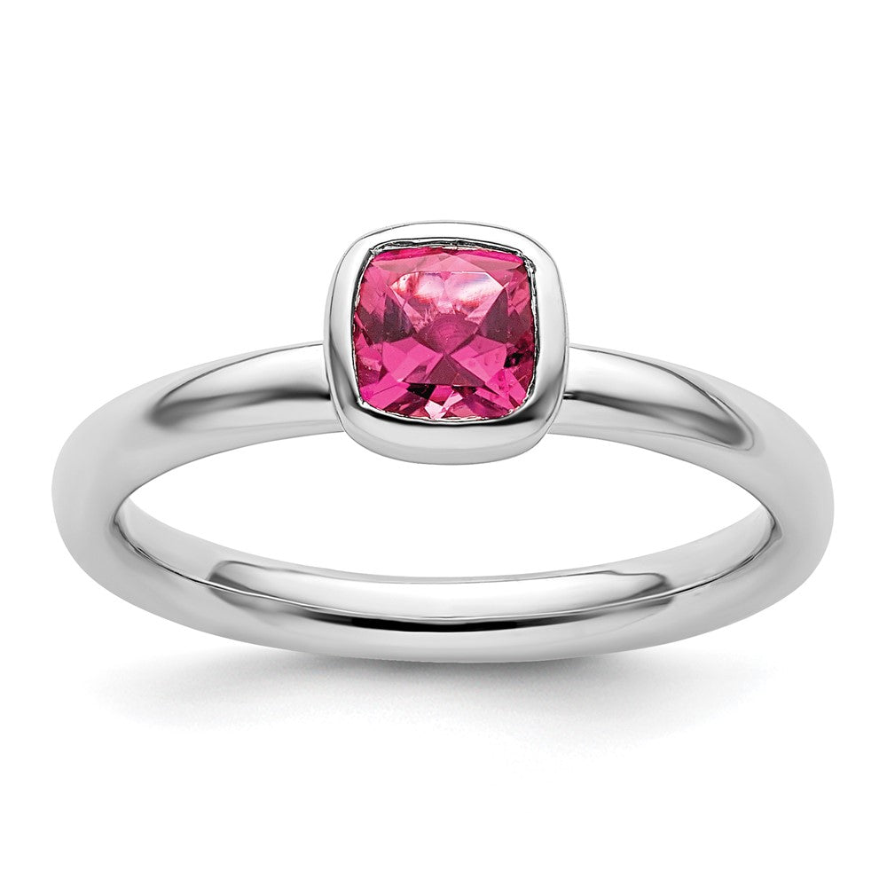 SS Stackable Expressions Cushion Cut Pink Tourmaline Ring Size -5