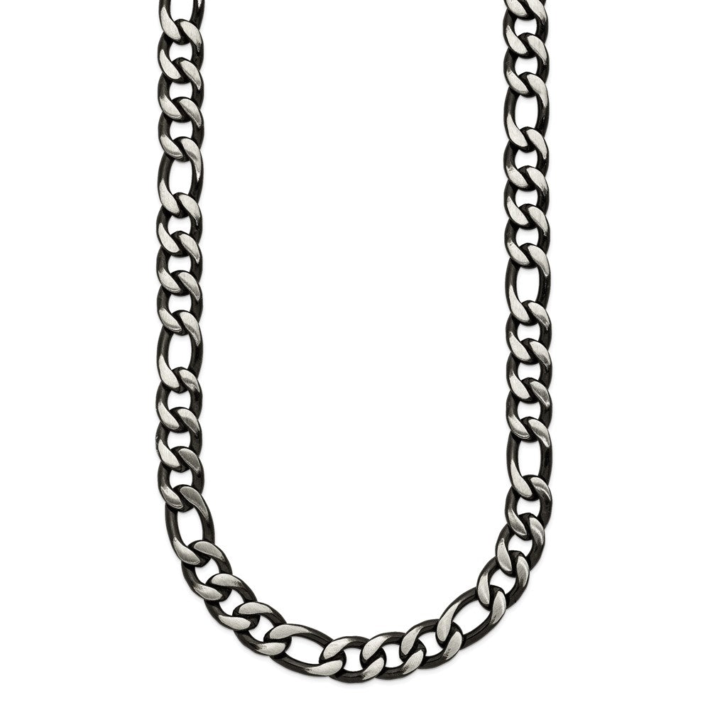 Chisel Stainless Steel Brushed and Polished Black IP-plated 7.5mm 30 inch Figaro Chain Necklace