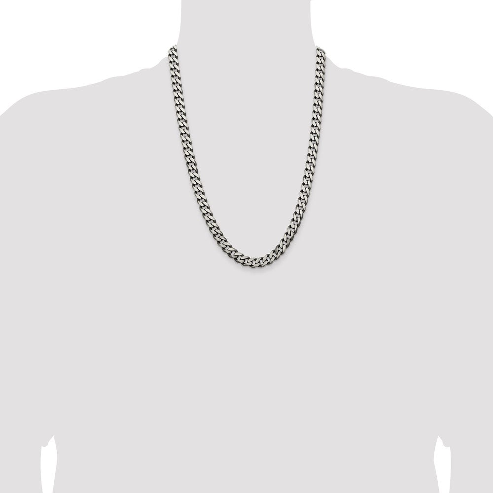 Sterling Silver Antiqued 9.3mm Curb Chain 24 Inches