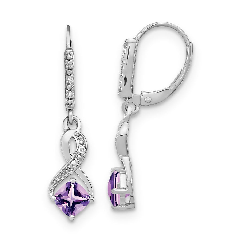 Sterling Silver Amethyst & Diamond Leverback Dangle Earrings