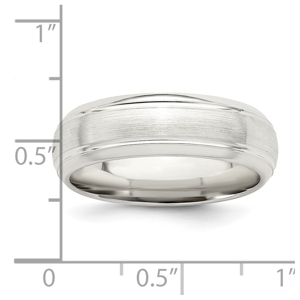 Sterling Silver 6mm Brushed Domed with Grooved Beveled Edge Fancy Band Size 8.5
