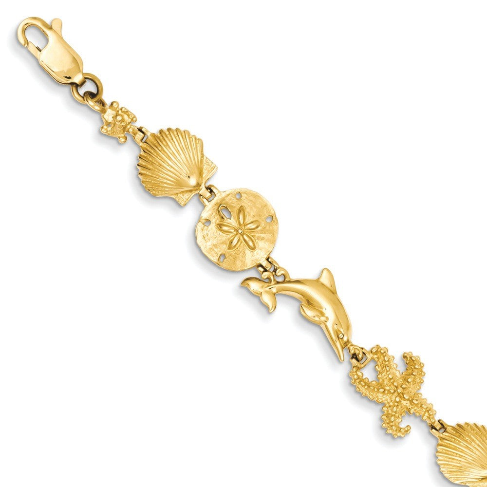 14k Polished Seashore Theme 7.25 inch Bracelet