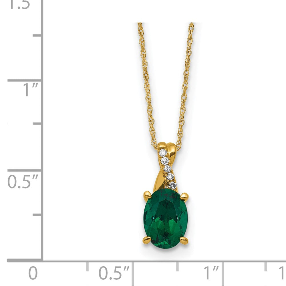 10ky Cr. Emerald & Diamond Pendant w/Chain