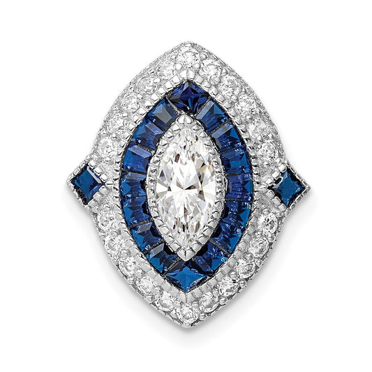 Sterling Silver Rhodium-plated CZ/Synth. Blue Spinel Chain Slide