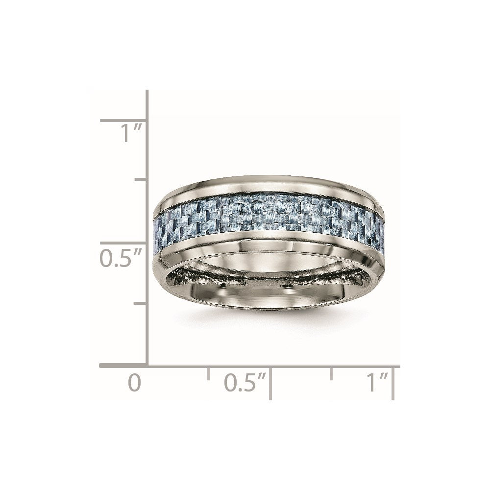 Stainless Steel Polished w/Light Blue Carbon Fiber Inlay 8mm Band Size - 11
