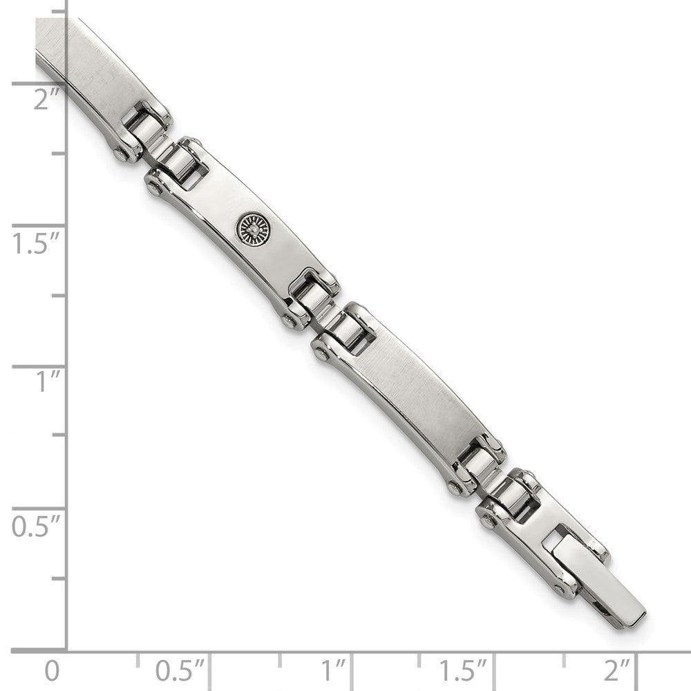 Chisel Stainless Steel Brushed and Polished with 14K White Gold Accent and .02ct Diamond 8.5 inch Bracelet 8.5 inches