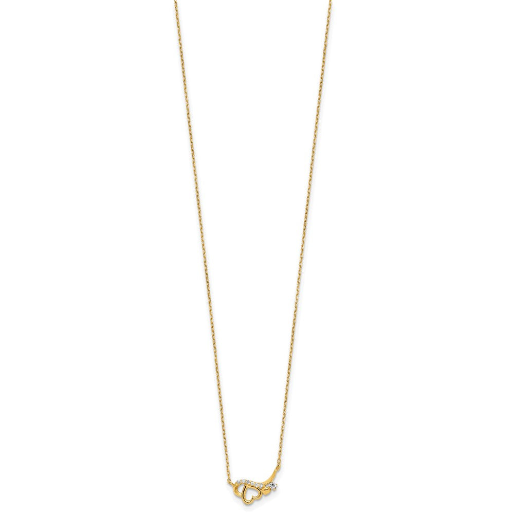 14k Polished CZ Heart w/1.25 in ext Necklace