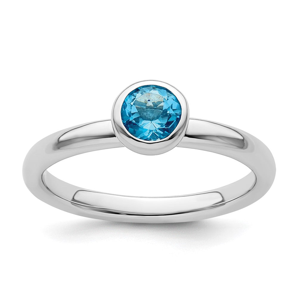 Sterling Silver Stackable Expressions Low 5mm Round Blue Topaz Ring Size -7
