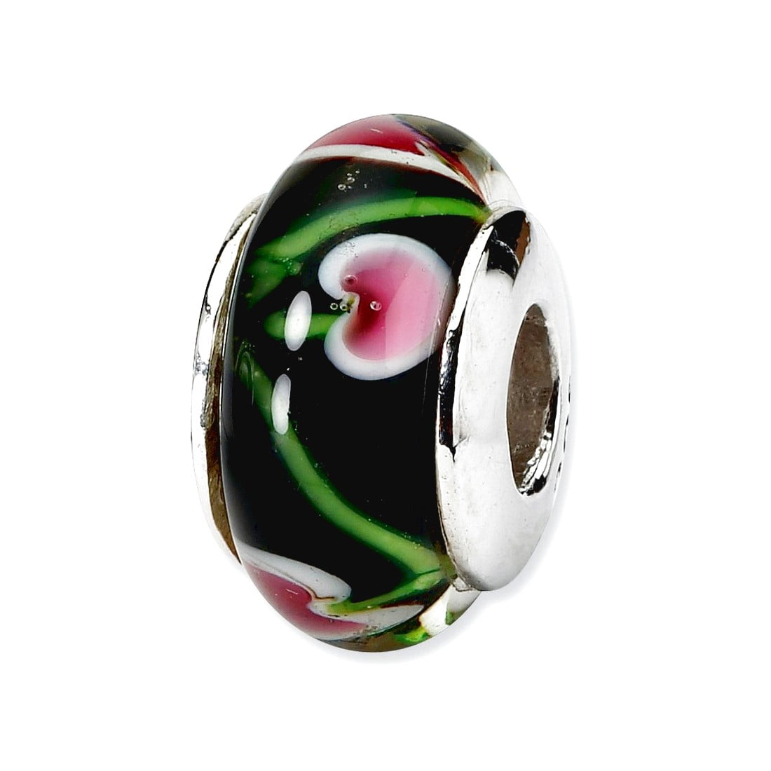 Sterling Silver Reflections Black/Red Hand-blown Glass Bead