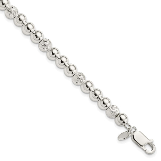 Sterling Silver Polished Diamond-cut Beaded Bracelet 7.5 inches