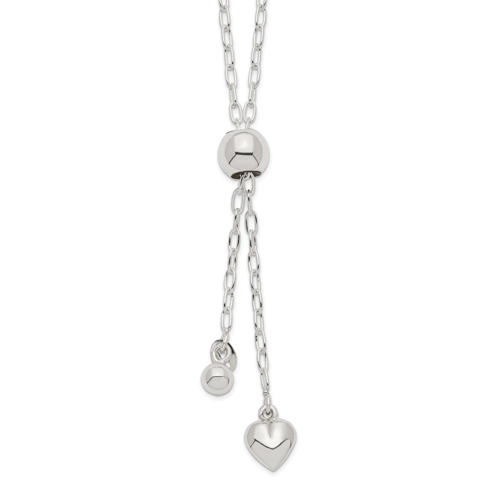 Sterling Silver 2mm Long Cable Link Heart Adjustable Necklace 36 Inches