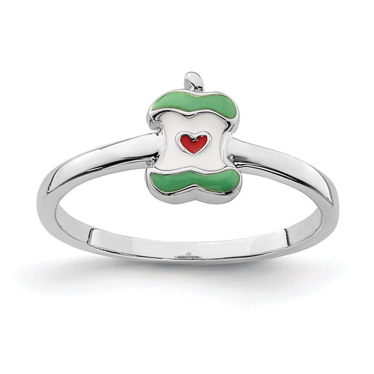Sterling Silver Rhodium-plated Childs Enameled Apple Core Ring