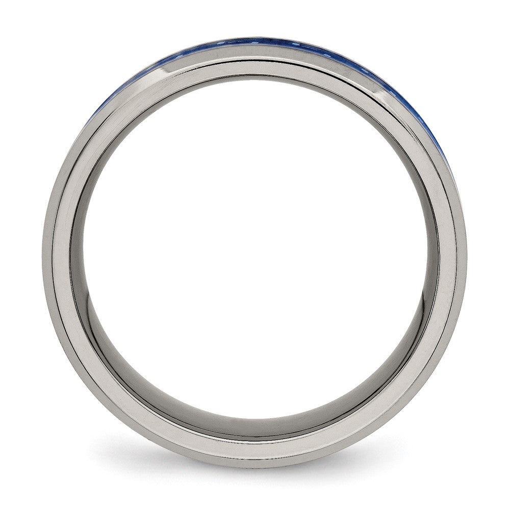 Titanium Polished w/Blue Carbon Fiber Inlay 8mm Beveled Edge Band Size - 9.5
