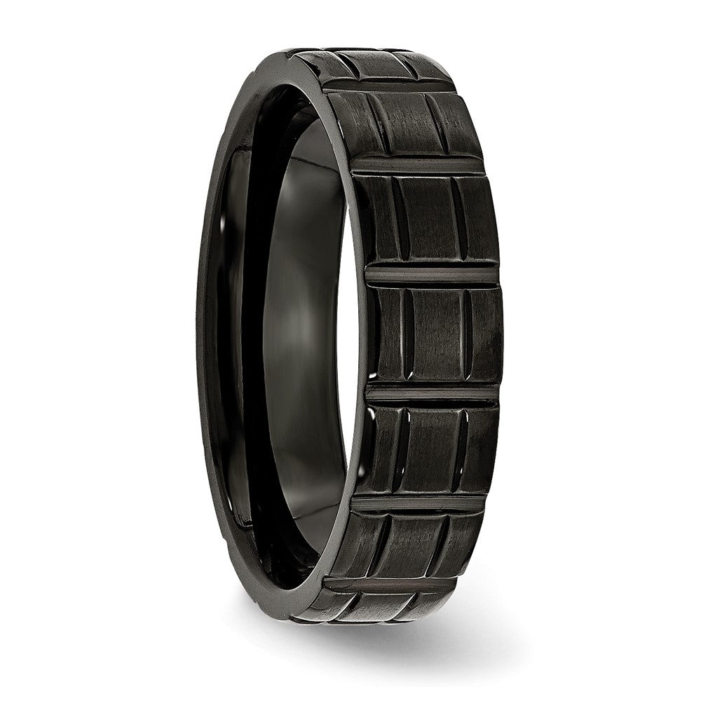 Titanium Brushed and Polished Black IP-plated 6mm Notched Band Size - 7.5