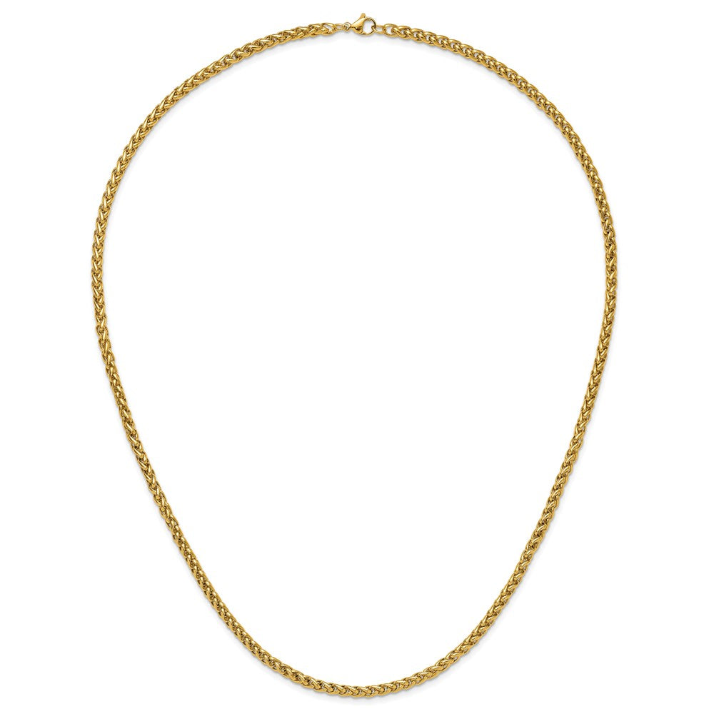 Stainless Steel Polished Yellow IP 24in Spiga 4mm Chain Necklace