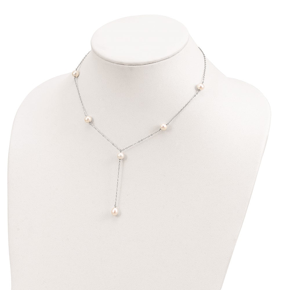 Sterling Silver Rhodium-plated 6-8mm White Teardrop and Semi-Round Freshwater Cultured Pearl 6-Station Y-Drop 16 inch Necklace 16 Inches