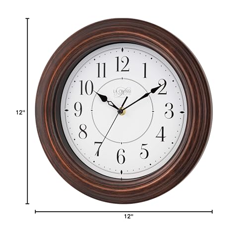 La Crosse Clock 12 inch Evelyn Brown Quartz Analog Clock with Silent Movement, 404-2630W