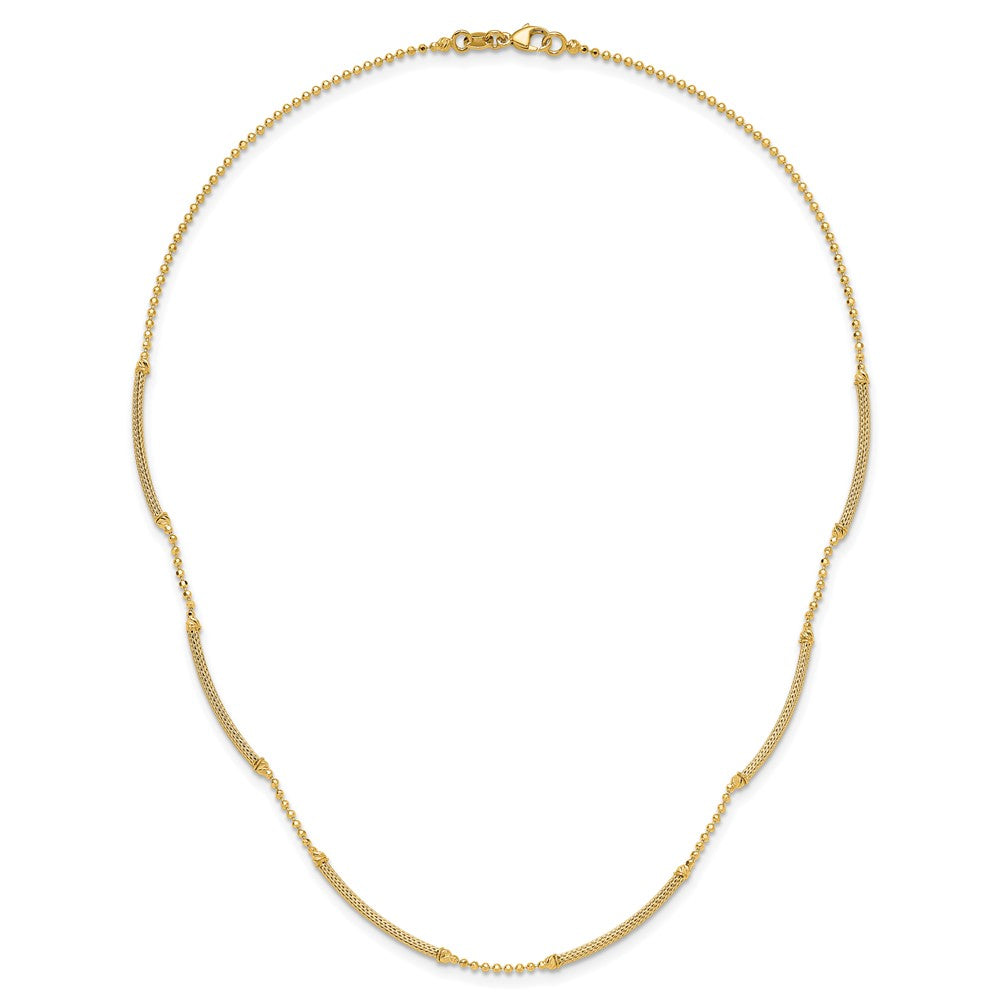14K Polished Textured and Dia-cut Beaded w/Bars Necklace