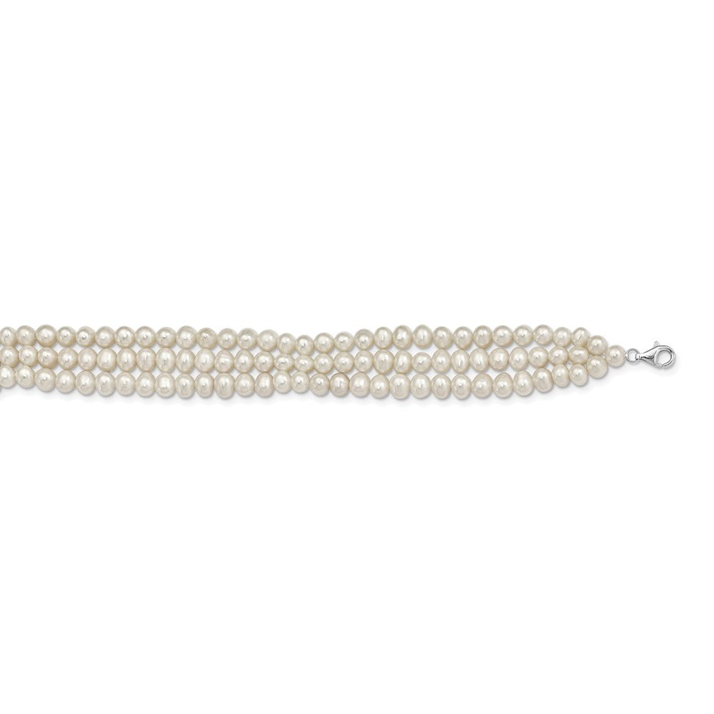 Sterling Silver Rhodium-plated 5-6mm White Semi-Round Freshwater Cultured Pearl 14 inch with 1.5 inch Choker 14 Inches