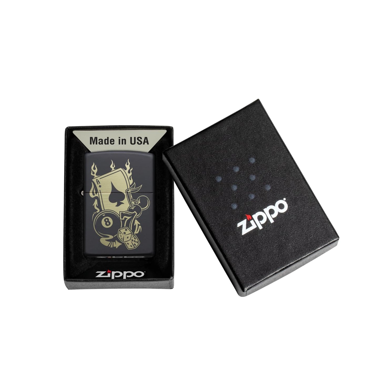 Zippo 49257 Gambling Design Black Matte Windproof Pocket Lighter