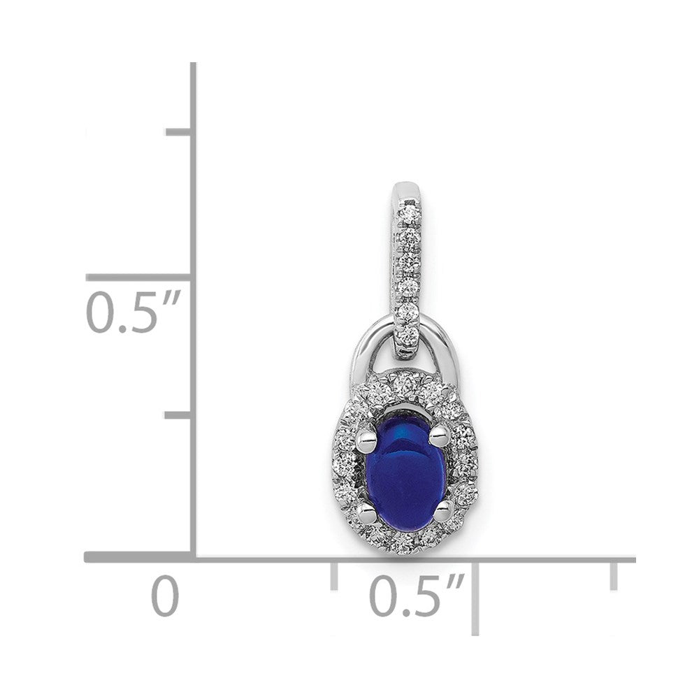 14k White Gold Halo Diamond and Cabochon Sapphire Pendant