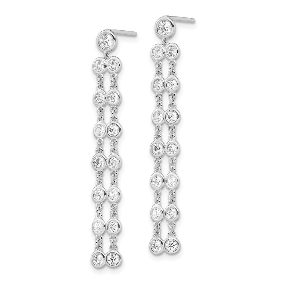 Sterling Shimmer Sterling Silver Rhodium-plated 30 Stone CZ 2 Strand Post Dangle Earrings