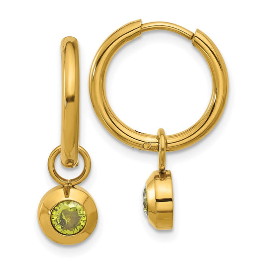 Chisel Stainless Steel Polished Yellow IP-plated with Removeable Green CZ Dangle Hinged Hoop Earrings
