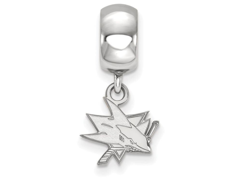 Sterling Silver Rhodium-plated NHL LogoArt San Jose Sharks Extra Small Dangle Bead Charm QSS018SHA