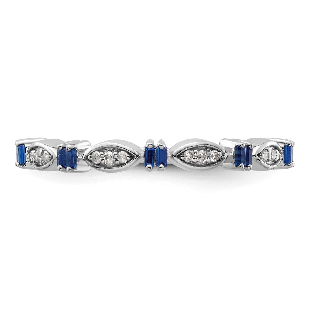 Sterling Silver Stackable Expressions Created Sapphire Diamond Ring Size -5