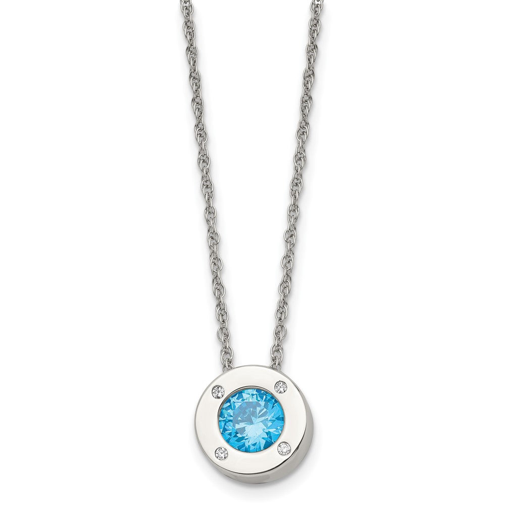 Stainless Steel Polished CZ December Birthstone 20in Necklace