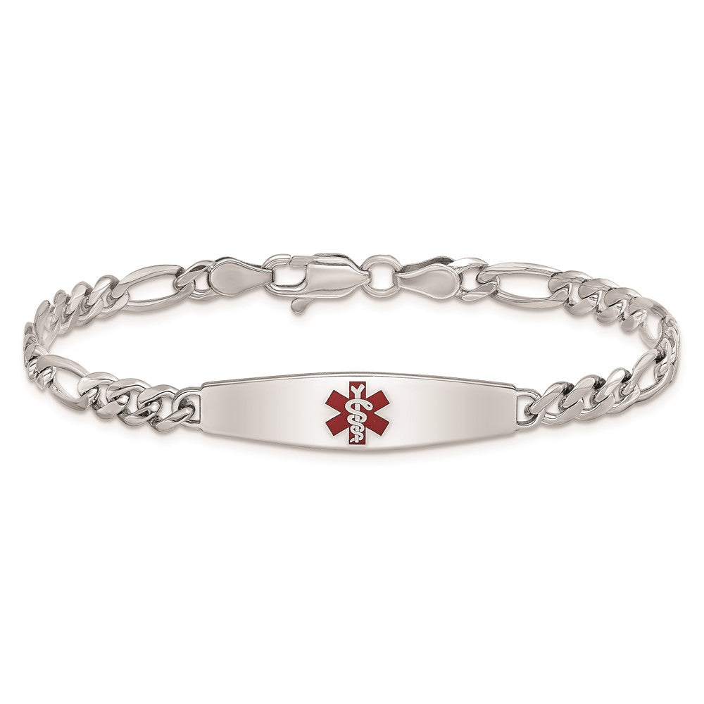 Sterling Silver Rhodium-plated Medical ID Figaro Link Bracelet 7 inches