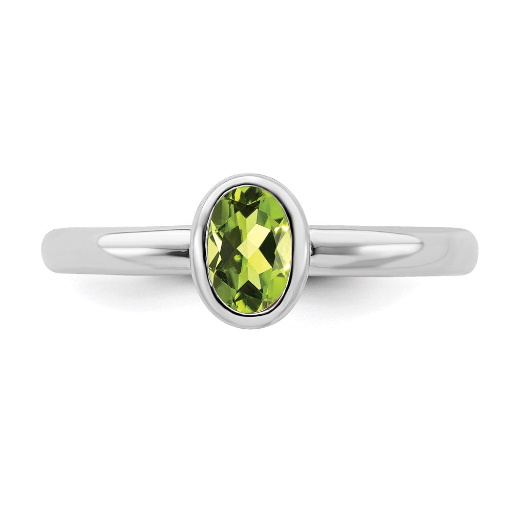 Sterling Silver Stackable Expressions Oval Peridot Ring Size -9