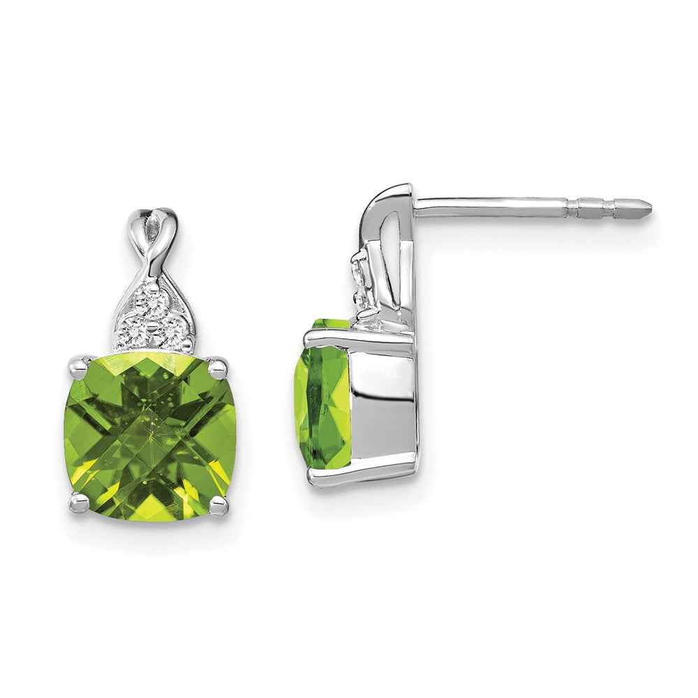 14K White Gold Checkerboard Peridot and Diamond Earrings