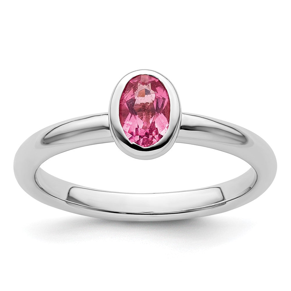 Sterling Silver Stackable Expressions Oval Pink Tourmaline Ring Size -6
