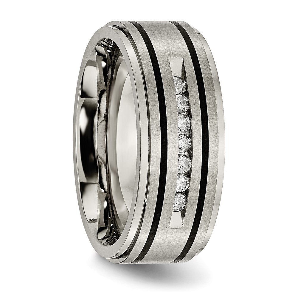 Titanium Polished/Brushed Enameled 1/4ct tw. Diamond 9mm Band Size - 10.5