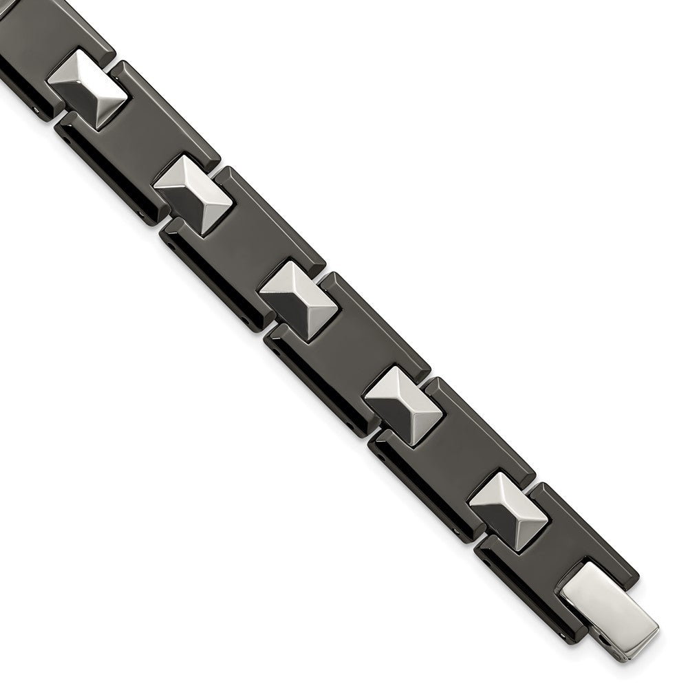 Tungsten and Black Ceramic Polished 8.5in Bracelet