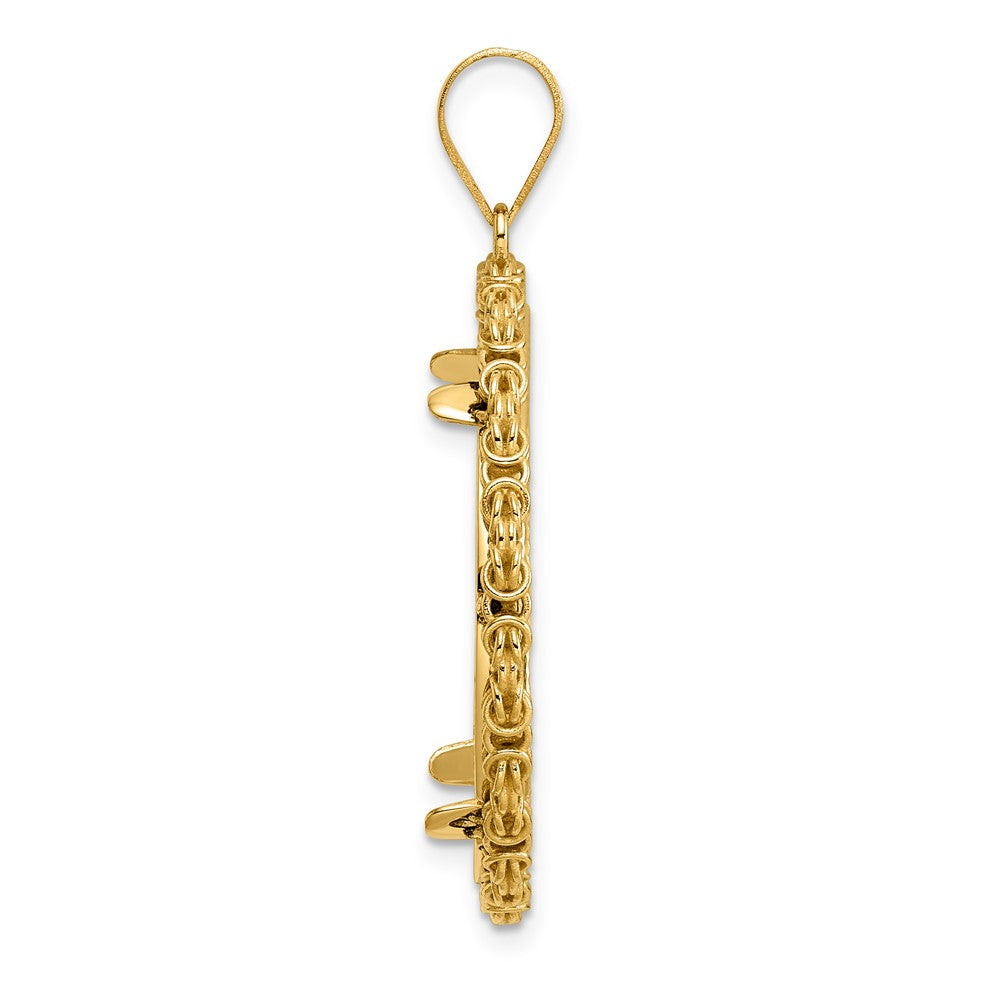 14k Diamond Cut Byzantine Link with 27.0mm Prong Coin Bezel Pendant