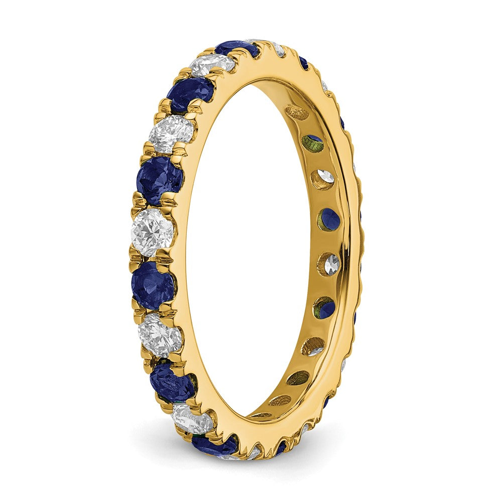 14k 7/8 carat Lab Grown Diamond VS/SI+ G+ and Lab Created Blue Sapphire Size 8 Eternity Band