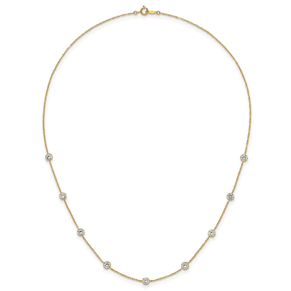 10k Polished Bezel-set Round CZ 9-Station 17.5 inch Necklace
