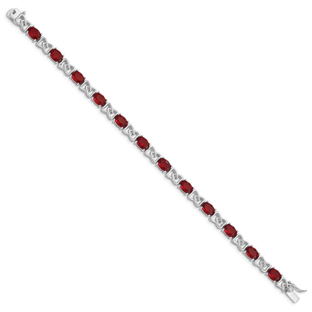 Sterling Silver Rhodium Plated 7inch Red CZ Bracelet 7 inches