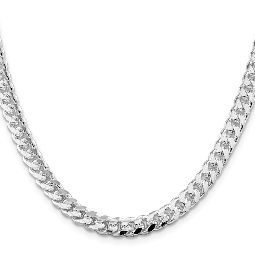 Sterling Silver Rhodium-plated 7mm Domed w/ Side D/C Curb Chain 26 Inches