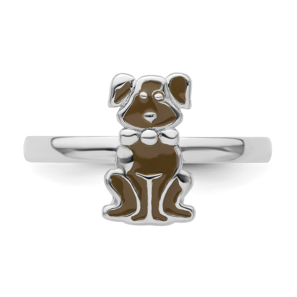 Sterling Silver Stackable Expressions Brown Enameled Dog Ring Size -6