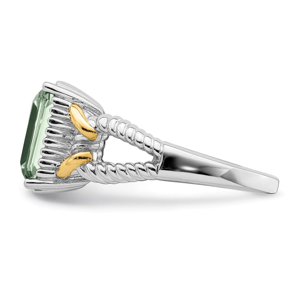 Sterling Silver Rhodium w/ Flash Gold-plate Green Quartz Ring