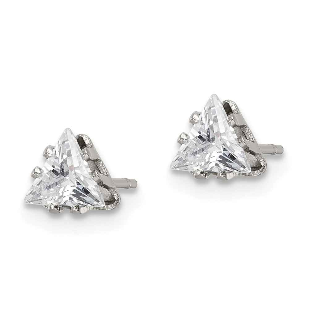 Stainless Steel Polished 5mm Triangle CZ Stud Post Earrings