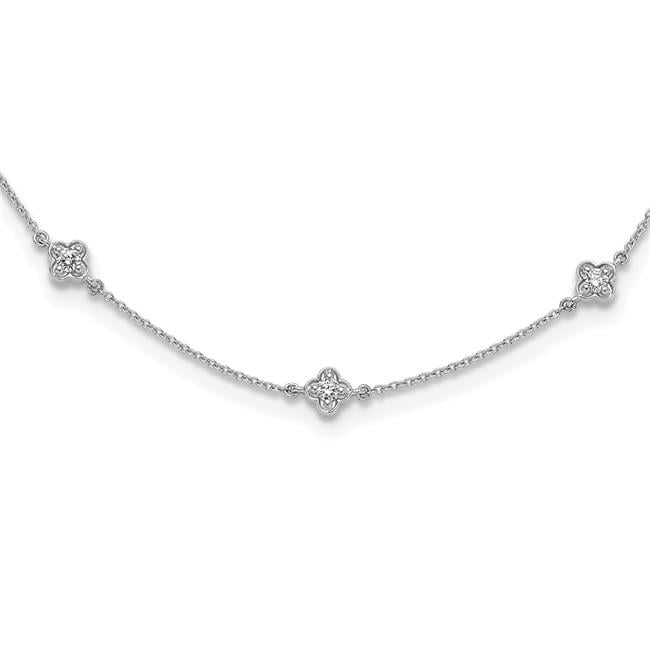 14k White Gold Complete 1/2 carat Diamond Quatrefoil Design 9-Station 18 inch Necklace