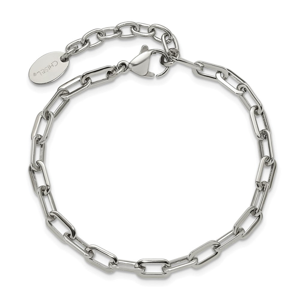 Chisel Stainless Steel Polished 6.5 inch Plus a 1.5 inch Extension Paperclip Chain Link Bracelet 6.5 inches