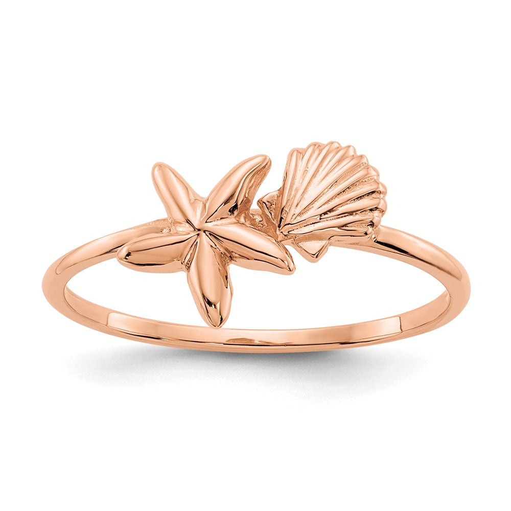 14k Rose Gold Polished Shell & Starfish Ring Size 7